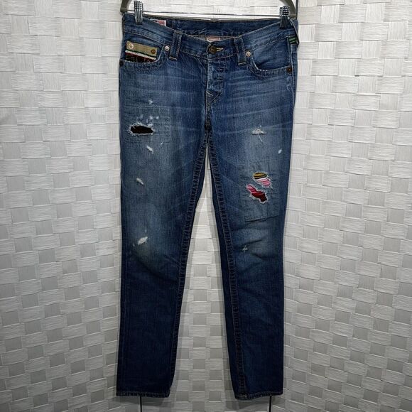 True Religion Womens Y2k Vintage Brianna Patchwork Aztec Button Fly Jean Size 26 - Picture 11 of 13